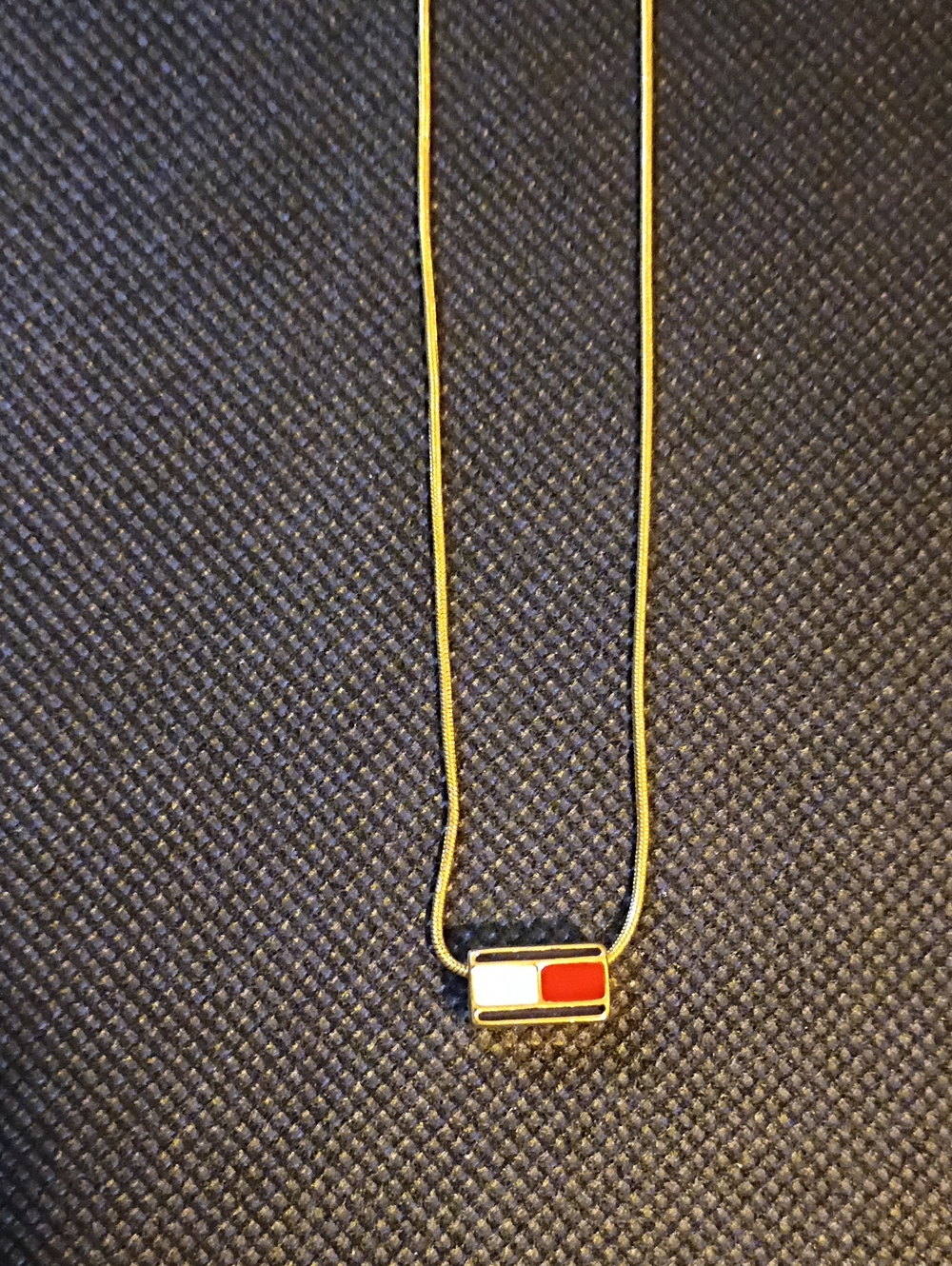 Tommy Hilfiger Gold-Tone Necklace with Red and White Enamel Pendant